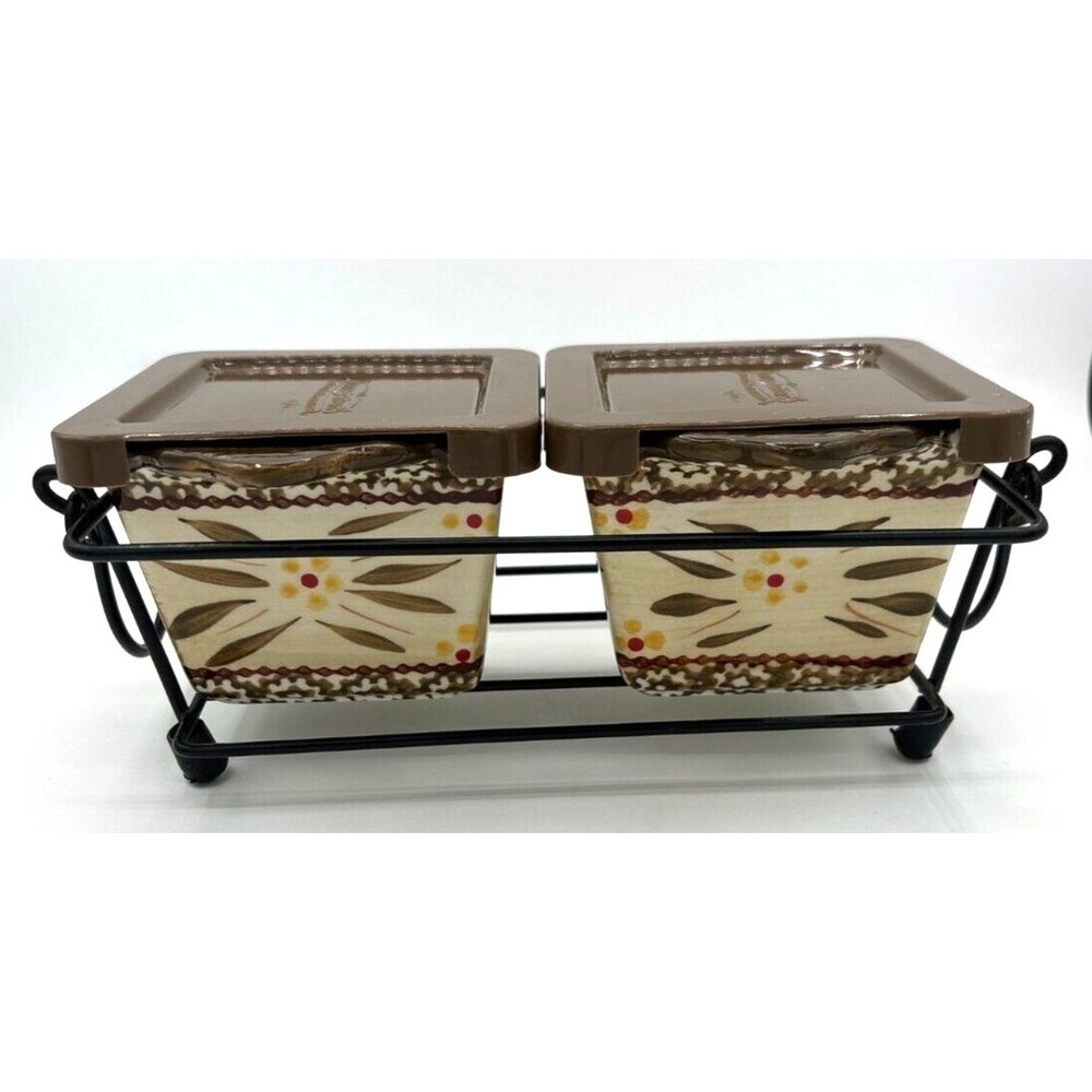 Temp-Tations by Tara Ramekins Square Serving Bowls‎ 10oz w/Lids & Metal Carrier